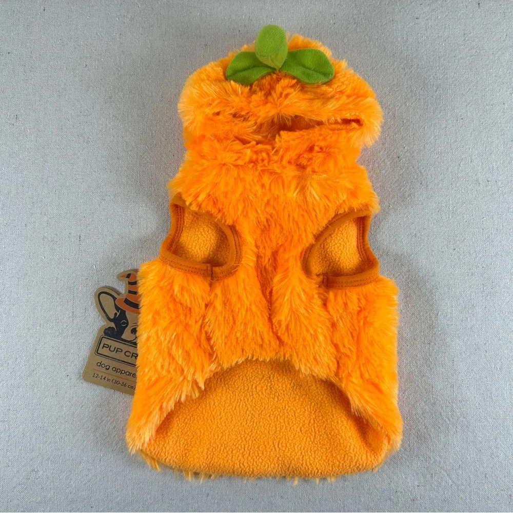 Pumpkin Halloween Costume for Small Dog Fuzzy Orange Hoodie